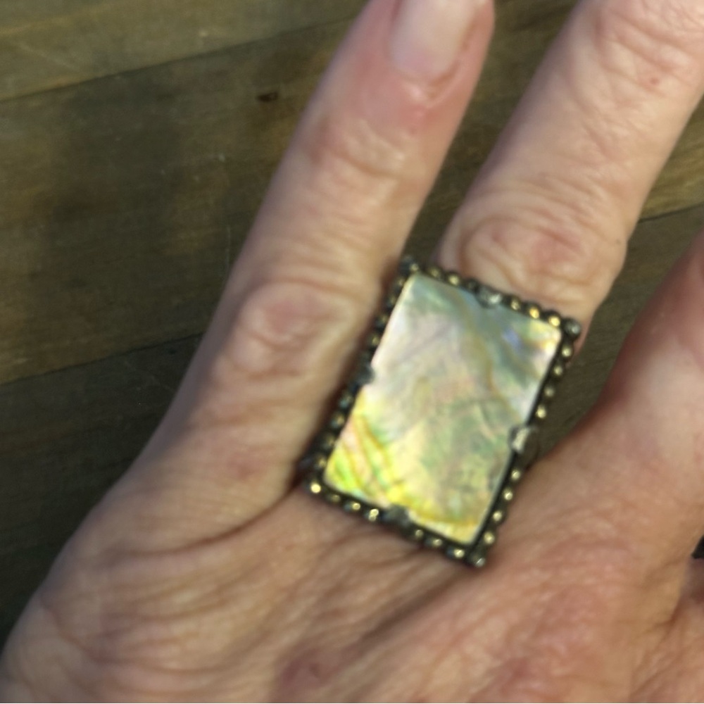 Vintage Rectangular Abalone Adjustable Ring - image 3